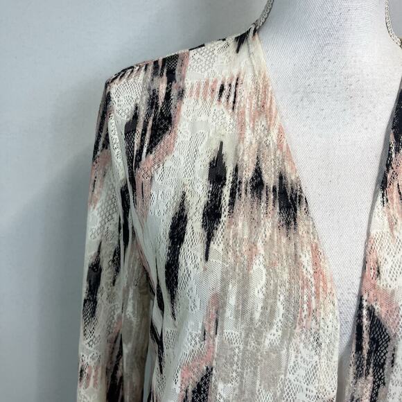 Chico's Travelers Collection Cardigan Coverup size 6 8/1 Pink Black Lace Fringe - Picture 4 of 8